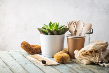 Plastic free products, eco sustainable living and Zero waste concept