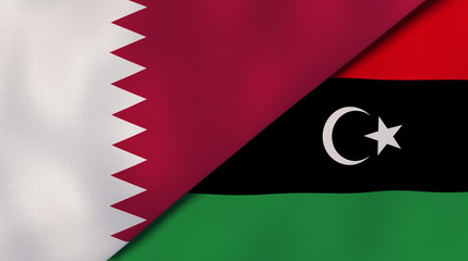 The flags of Qatar and Libya. News, reportage, business background. 3d illustration