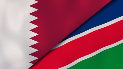 The flags of Qatar and Namibia. News, reportage, business background. 3d illustration