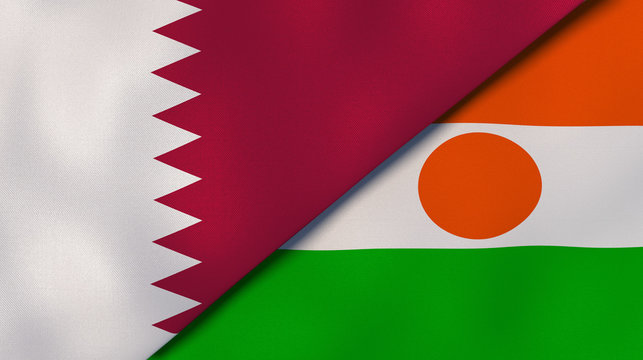 The flags of Qatar and Niger. News, reportage, business background. 3d illustration