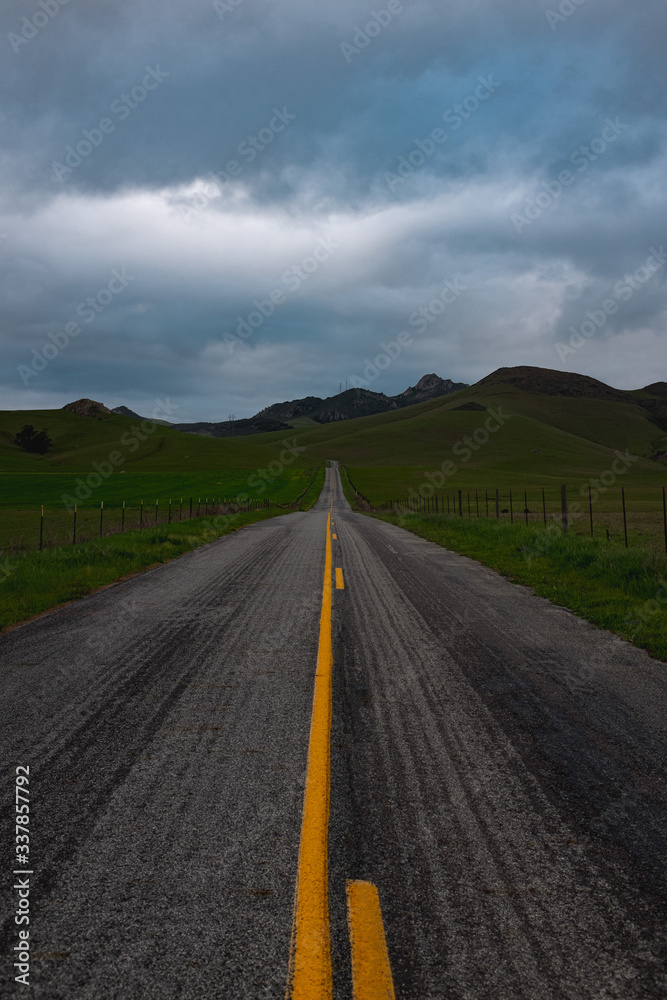 Wall mural road passing through fields