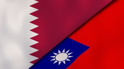 The flags of Qatar and Taiwan. News, reportage, business background. 3d illustration