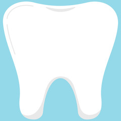 White tooth icon isolated on blue background.