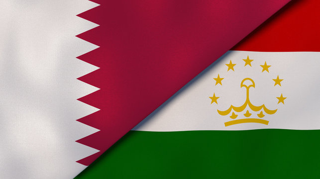 The flags of Qatar and Tajikistan. News, reportage, business background. 3d illustration