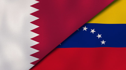 The flags of Qatar and Venezuela. News, reportage, business background. 3d illustration