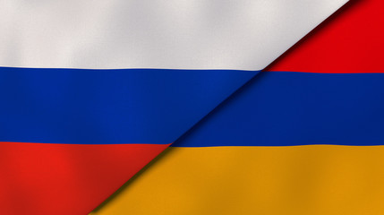 The flags of Russia and Armenia. News, reportage, business background. 3d illustration