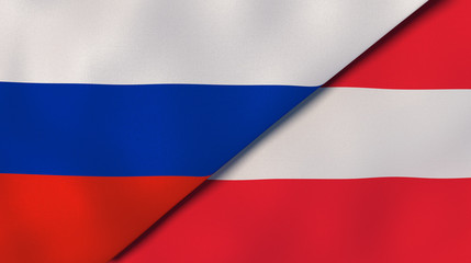 Fototapeta premium The flags of Russia and Austria. News, reportage, business background. 3d illustration