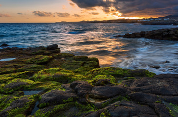 Sunset time at  Playa de la Tejita. Tenerife, Spain
