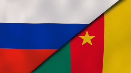 Fototapeta premium The flags of Russia and Cameroon. News, reportage, business background. 3d illustration