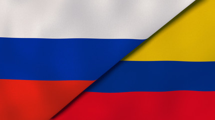 The flags of Russia and Colombia. News, reportage, business background. 3d illustration