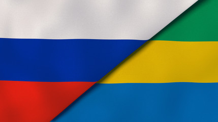 The flags of Russia and Gabon. News, reportage, business background. 3d illustration