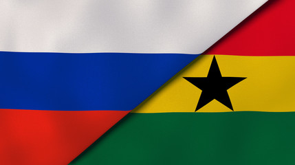 The flags of Russia and Ghana. News, reportage, business background. 3d illustration