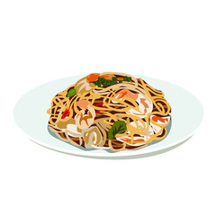 spaghetti and meatballs on a plate,vector food