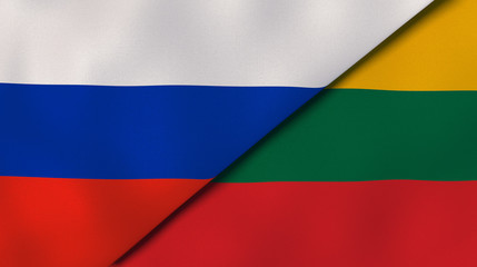 The flags of Russia and Lithuania. News, reportage, business background. 3d illustration