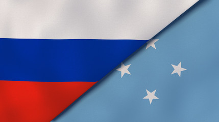 The flags of Russia and Micronesia. News, reportage, business background. 3d illustration