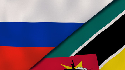 The flags of Russia and Mozambique. News, reportage, business background. 3d illustration