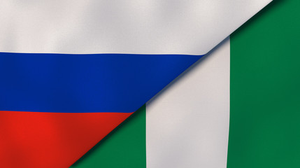 The flags of Russia and Nigeria. News, reportage, business background. 3d illustration