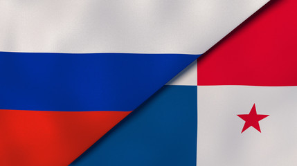 The flags of Russia and Panama. News, reportage, business background. 3d illustration