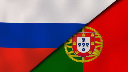 Obraz premium The flags of Russia and Portugal. News, reportage, business background. 3d illustration