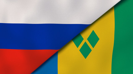 The flags of Russia and Saint Vincent and Grenadines. News, reportage, business background. 3d illustration