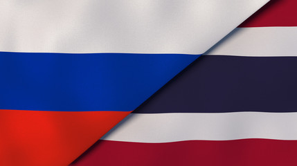 The flags of Russia and Thailand. News, reportage, business background. 3d illustration