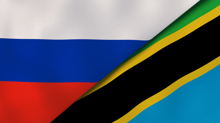 The flags of Russia and Tanzania. News, reportage, business background. 3d illustration