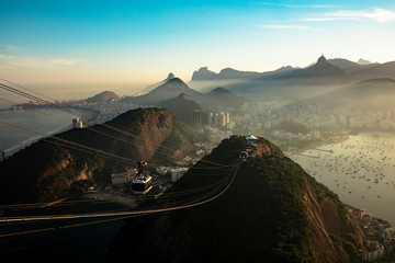 Aerial panorama of the statue of christ the redeemer and sugar loaf mountain, Rio de Janeiro,...