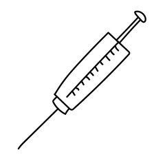 Hand drawn syringe on a white isolated background. Medical elements, icons. Doodle, simple outline illustration. It can be used for decoration of textile, paper and other surfaces.