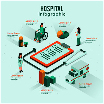 Hospital Infographic Tools Business Template, Can Be Used For Presentation, Web Or Workflow Diagram Layout