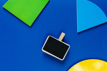 Colorful math fractions on classic blue background. Interesting, fun math for kids. Education, back...