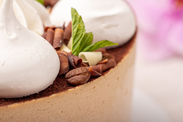 white marshmallows on a cake close-up