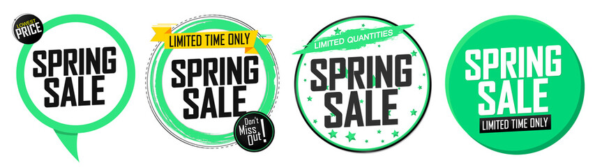 Set Spring Sale banners, discount tags design template, vector illustration