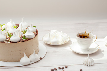 Marshmallow Cake with Coffee Splash in a Mug