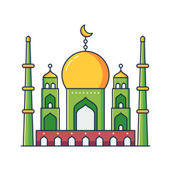 Flat Illustration Vector Graphic of Green Mosque and Good Minaret. Perfect for Your Banner, Poster, Social Media Design, etc.