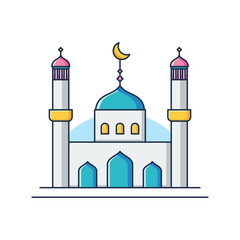 Flat Illustration Vector Graphic of Minimalist and Clean Concept Mosque. Perfect for Your Banner, Poster, Social Media Design, etc.