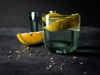 Lavender cocktail with tonic and lemon
