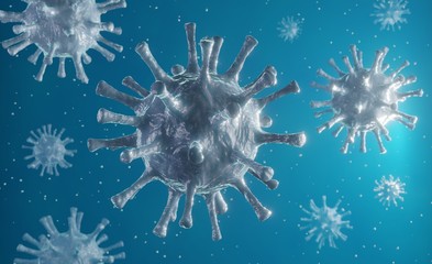 Virus 3d illustration concept. Coronavirus floating in fluid.