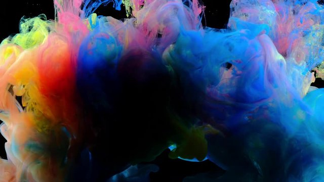 Color paint drops in water , abstract color mix , drop of Ink color mix paint falling on water Colorful ink in water, 4K footage,
