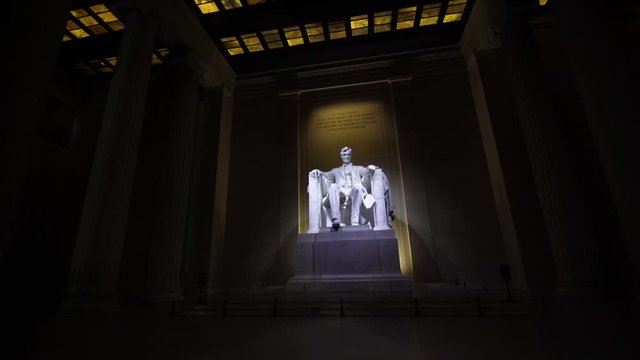 Lincoln Memorial Interior Wide Tracking Shot at Night