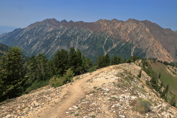 Fototapeta na wymiar Ridge Trail at Snowbird, Utah looking at Red Baldy