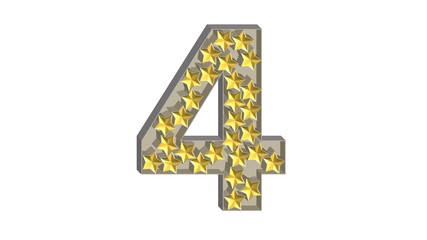 3D GOLD STARS IN SILVER METAL NUMBER : 4 FOUR