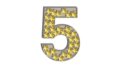 3D GOLD STARS IN SILVER METAL NUMBER : 5 FIVE