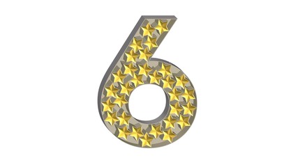 3D GOLD STARS IN SILVER METAL NUMBER : 6 SIX