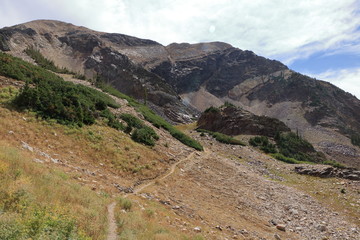 Fototapeta na wymiar Mark Malu trail looking at American Fork Twin Peaks, Wasatch Range, Utah