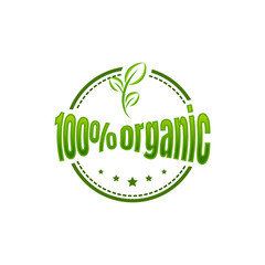 100% Organic food stamp on white backgorund, Organic product badge. Vector illustration in EPS10.