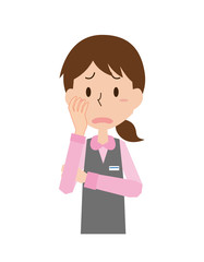 女性　受付　事務員　事務職　店員　上半身　悩む　表情　ポーズ