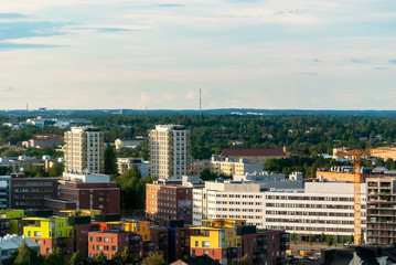 Fototapeta na wymiar European Helsinki cityscape with storey buildings / apartment houses