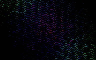 Dark Multicolor, Rainbow vector cover with spots. Blurred bubbles on abstract background with colorful gradient. Pattern of water, rain drops.