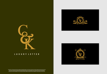 CK logo initial vector mark. Gold color elegant classical symmetric curves decor.