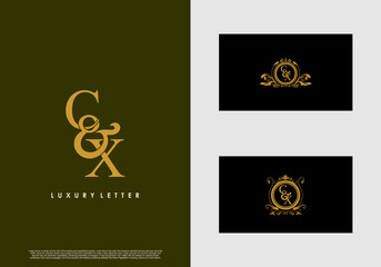 CX logo initial vector mark. Gold color elegant classical symmetric curves decor.